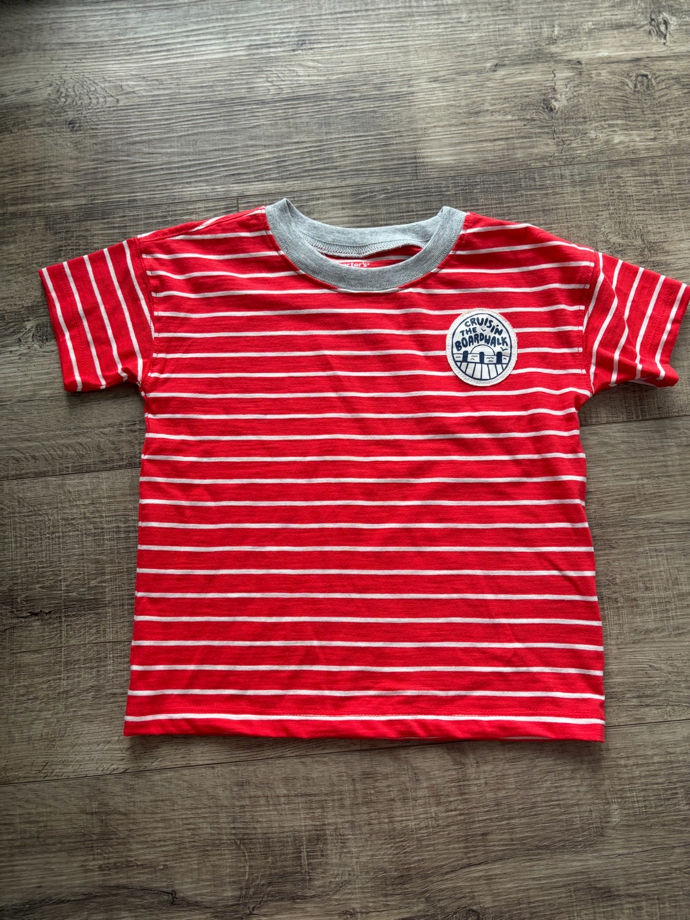 NWT: Carter's Red & White Striped Tee with Gray Neck Trim
